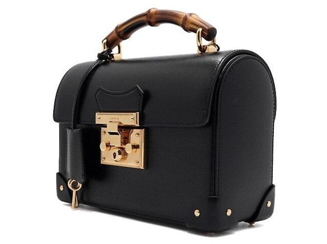 Bamboo Gucci Piccola borsa tote in pelle nera con manico in bambù e tracolla a catena dorata a tracolla Nero - vista 3