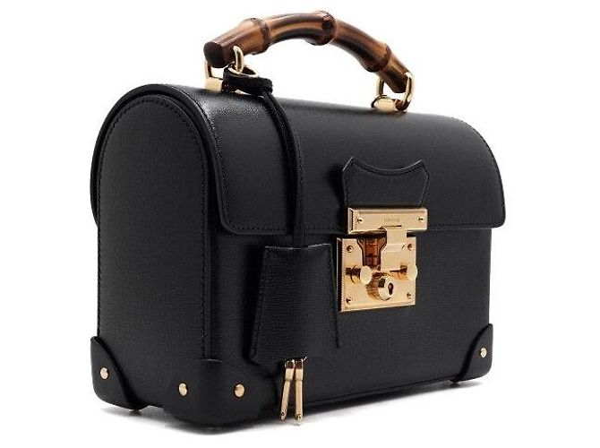 Bamboo Gucci Piccola borsa tote in pelle nera con manico in bambù e tracolla a catena dorata a tracolla Nero - vista 4