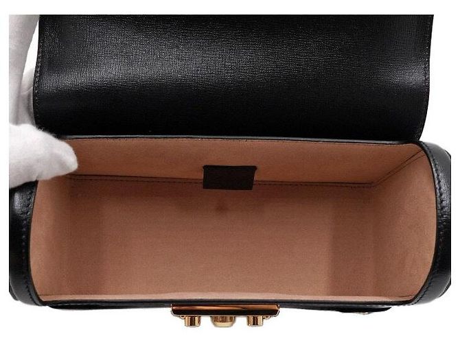 Bamboo Gucci Piccola borsa tote in pelle nera con manico in bambù e tracolla a catena dorata a tracolla Nero - vista 6