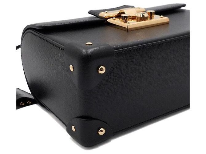 Bamboo Gucci Piccola borsa tote in pelle nera con manico in bambù e tracolla a catena dorata a tracolla Nero - vista 9