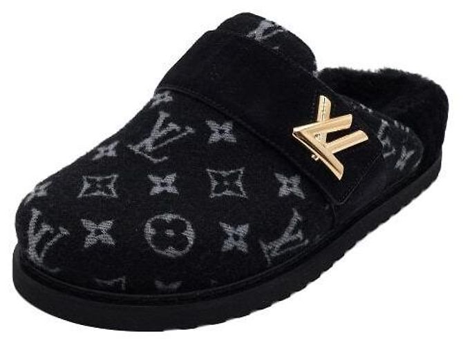 Louis Vuitton Flat Comfort Clogs Shearling Mules Damen Hausschuhe Schwarz - Ansicht 2