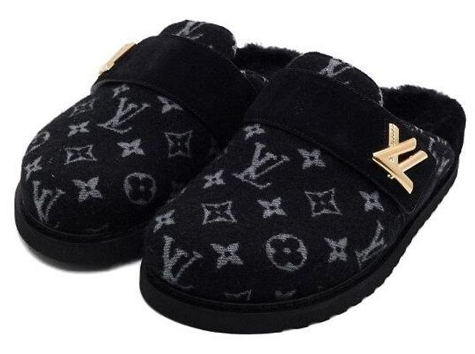Louis Vuitton Flat Comfort Clogs Shearling Mules Damen Hausschuhe Schwarz - Ansicht 3