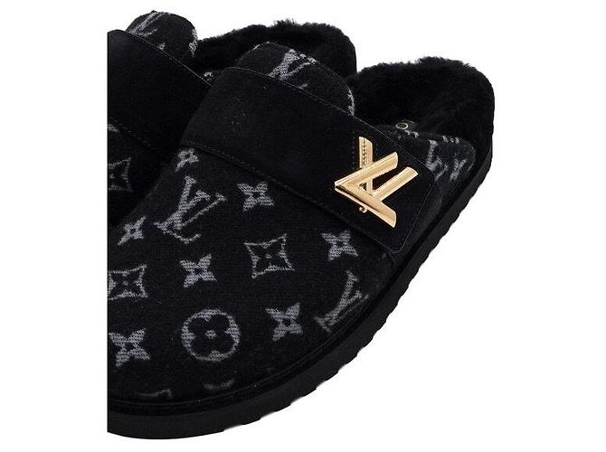 Louis Vuitton Flat Comfort Clogs Shearling Mules Damen Hausschuhe Schwarz - Ansicht 5