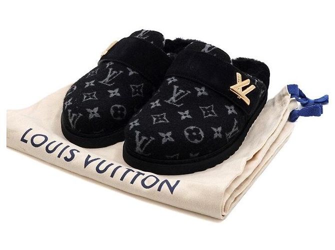 Louis Vuitton Flat Comfort Clogs Shearling Mules Damen Hausschuhe Schwarz - Ansicht 7