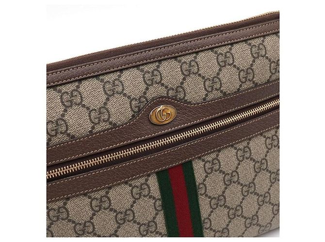 Gucci Clutch GG Supreme Ophidia Web Stripe Marrone - vista 10