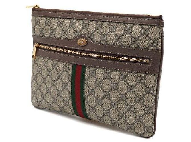 Gucci Clutch GG Supreme Ophidia Web Stripe Marrone - vista 2