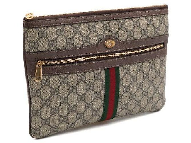 Gucci Clutch GG Supreme Ophidia Web Stripe Marrone - vista 3