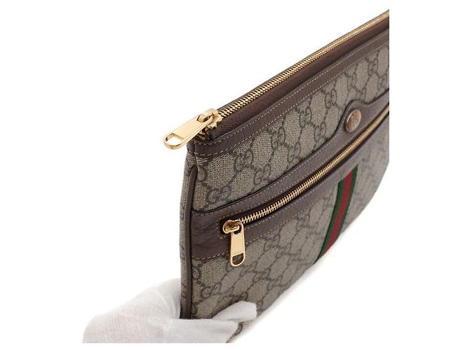 Gucci Clutch GG Supreme Ophidia Web Stripe Marrone - vista 9