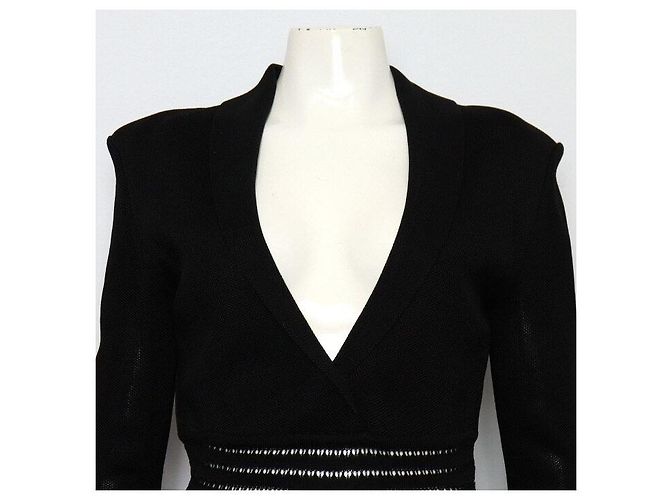 Balmain Schwarzes Strickkleid mit langen Ärmeln und goldenen Knöpfen - Ansicht 2