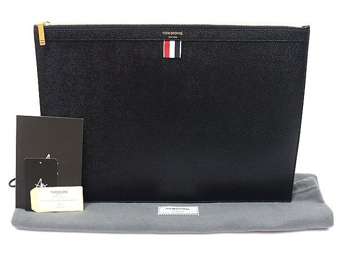 Thom Browne Portadocumenti e clutch grande in pelle martellata nera Nero - vista 2