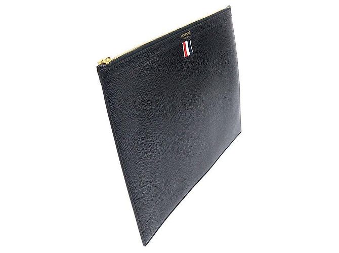 Thom Browne Portadocumenti e clutch grande in pelle martellata nera Nero - vista 3