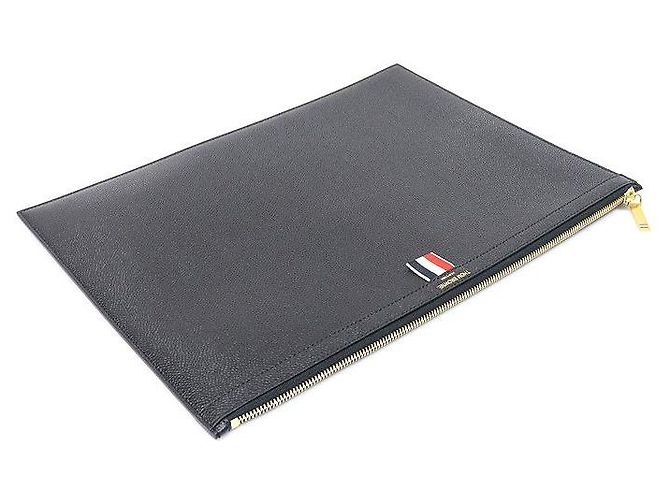 Thom Browne Portadocumenti e clutch grande in pelle martellata nera Nero - vista 4