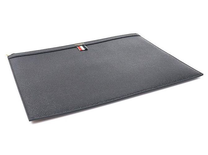 Thom Browne Portadocumenti e clutch grande in pelle martellata nera Nero - vista 5