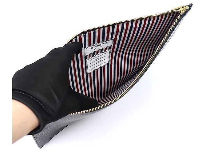 Thom Browne Portadocumenti e clutch grande in pelle martellata nera Nero - vista 6