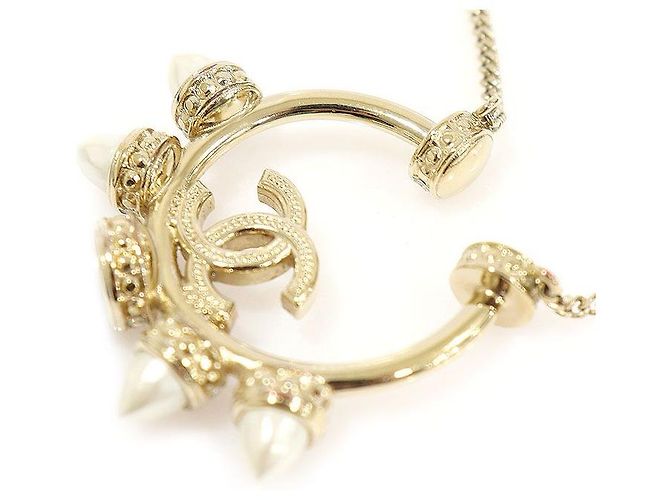 Chanel Lange Halskette aus goldfarbenem Metall mit CC-Logo und Perlen Golden - Ansicht 5