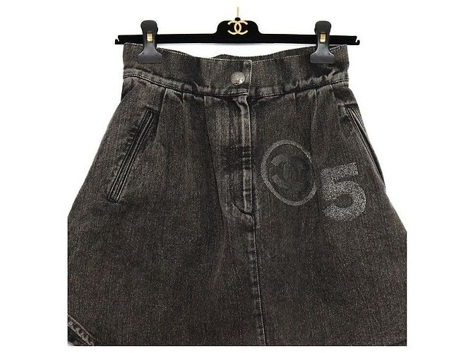 Chanel Gonna in denim con patch logo - view 2