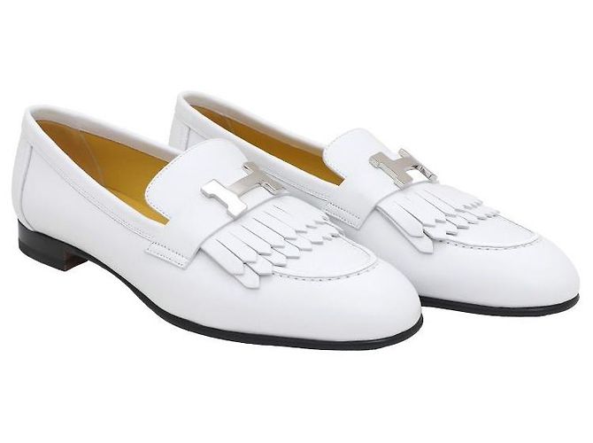 Hermès Mocassini Royal da donna con logo argento Bianco - vista 3