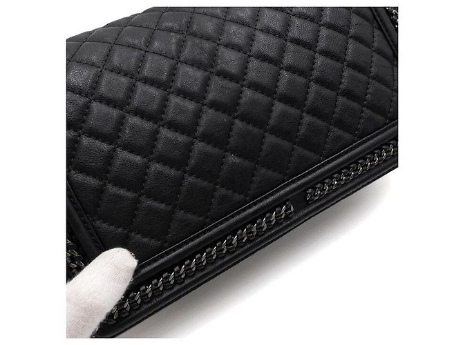 Chanel Vintage Kalbsleder Top Handle Boy Large Around Chain Tote Bag Schwarz - Ansicht 10