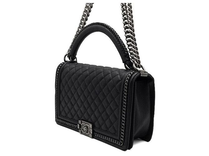Chanel Vintage Kalbsleder Top Handle Boy Large Around Chain Tote Bag Schwarz - Ansicht 2