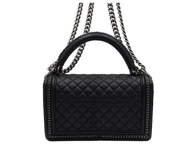 Chanel Vintage Kalbsleder Top Handle Boy Large Around Chain Tote Bag Schwarz - Ansicht 4