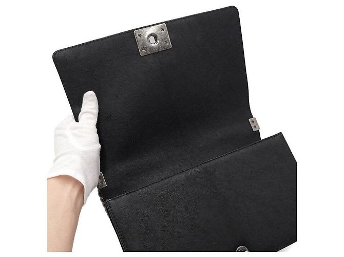 Chanel Vintage Kalbsleder Top Handle Boy Large Around Chain Tote Bag Schwarz - Ansicht 6