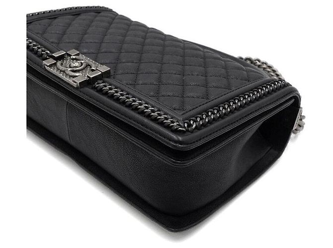 Chanel Vintage Kalbsleder Top Handle Boy Large Around Chain Tote Bag Schwarz - Ansicht 8