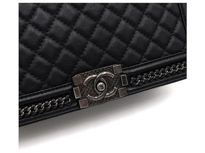 Chanel Vintage Kalbsleder Top Handle Boy Large Around Chain Tote Bag Schwarz - Ansicht 9