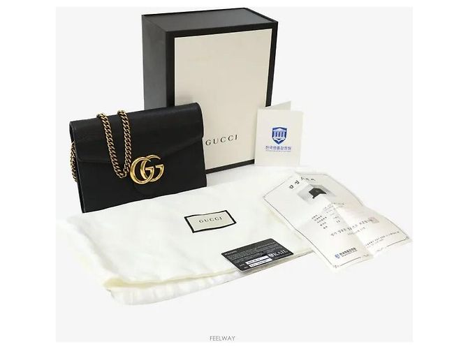 Gucci Borsa a tracolla GG Marmont con catena nera con finiture dorate Nero - vista 8