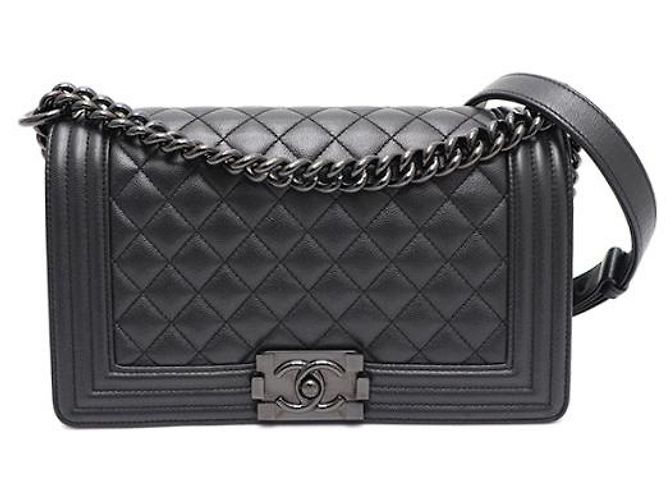 Chanel Borsa Caviar Boy Medium Nera Catena Argentata Borsa a Spalla a Tracolla Nero - vista 11
