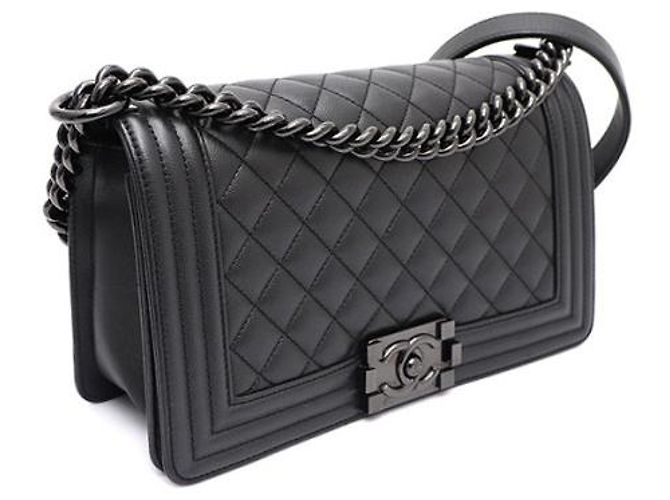 Chanel Borsa Caviar Boy Medium Nera Catena Argentata Borsa a Spalla a Tracolla Nero - vista 12