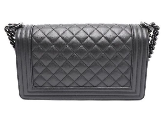 Chanel Borsa Caviar Boy Medium Nera Catena Argentata Borsa a Spalla a Tracolla Nero - vista 13