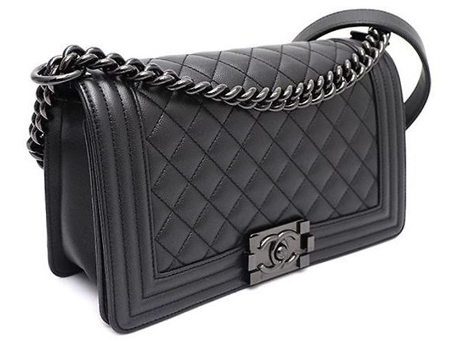 Chanel Borsa Caviar Boy Medium Nera Catena Argentata Borsa a Spalla a Tracolla Nero - vista 2