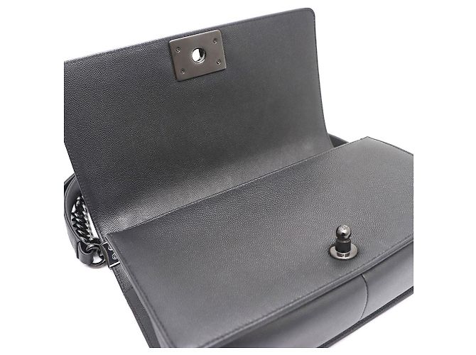 Chanel Borsa Caviar Boy Medium Nera Catena Argentata Borsa a Spalla a Tracolla Nero - vista 7
