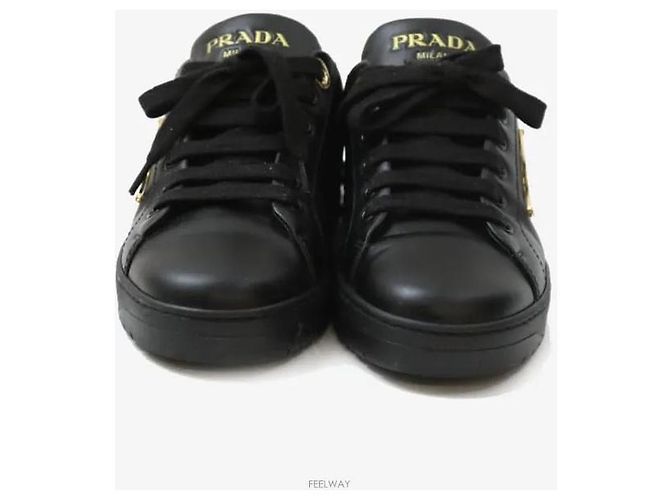 Prada Leder-Sneaker Schwarz halbe Größe - Ansicht 2