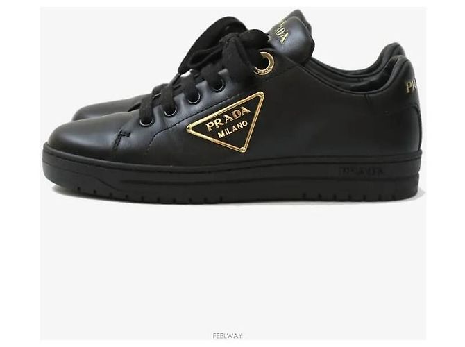 Prada Leder-Sneaker Schwarz halbe Größe - Ansicht 3