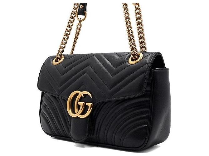 Gucci Borsa a tracolla nera in matelassé chevron con catena dorata AABZC Nero - vista 2