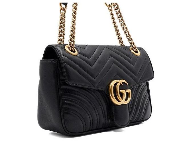 Gucci Borsa a tracolla nera in matelassé chevron con catena dorata AABZC Nero - vista 3