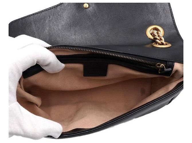 Gucci Borsa a tracolla nera in matelassé chevron con catena dorata AABZC Nero - vista 5