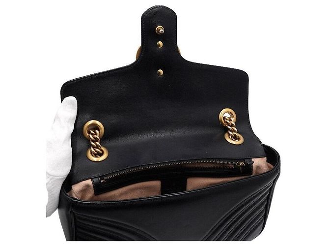 Gucci Borsa a tracolla nera in matelassé chevron con catena dorata AABZC Nero - vista 6