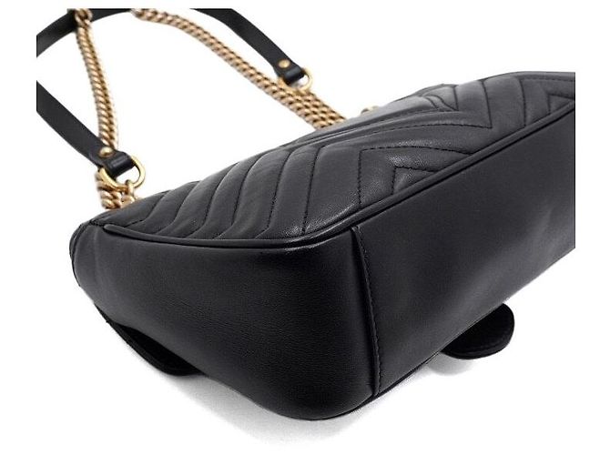 Gucci Borsa a tracolla nera in matelassé chevron con catena dorata AABZC Nero - vista 9