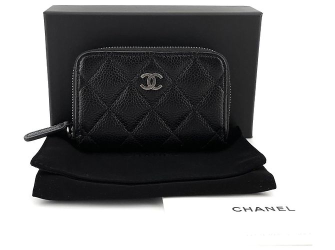 Chanel Caviar Silber Reißverschluss-Kartenetui Schwarz - Ansicht 2