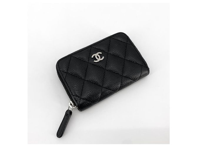 Chanel Caviar Silber Reißverschluss-Kartenetui Schwarz - Ansicht 3