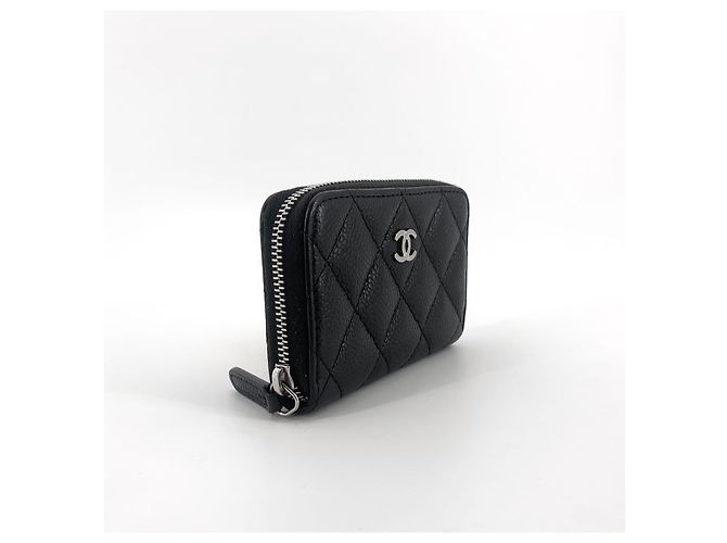 Chanel Caviar Silber Reißverschluss-Kartenetui Schwarz - Ansicht 5
