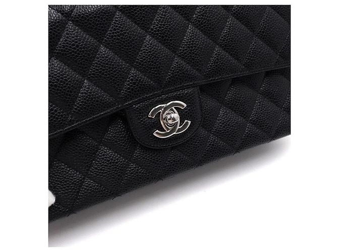 Chanel Classic Medium Size Flap Schultertasche mit silberner Kette Schwarz - Ansicht 10