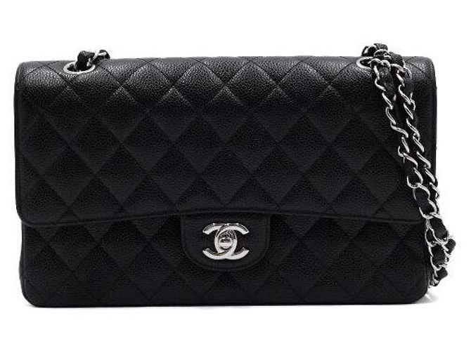 Chanel Classic Medium Size Flap Schultertasche mit silberner Kette Schwarz - Ansicht 2