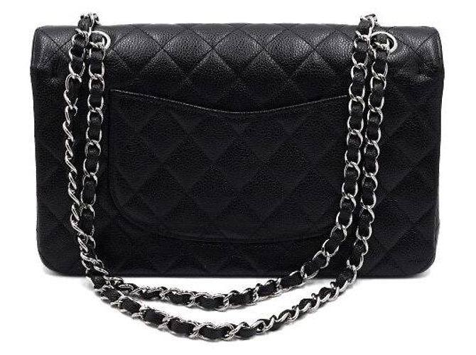 Chanel Classic Medium Size Flap Schultertasche mit silberner Kette Schwarz - Ansicht 5