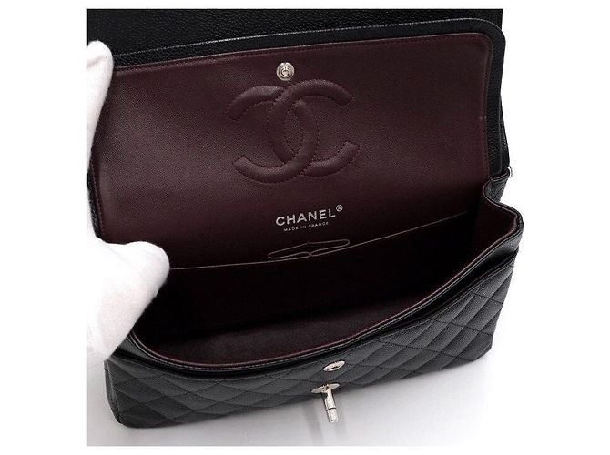 Chanel Classic Medium Size Flap Schultertasche mit silberner Kette Schwarz - Ansicht 6