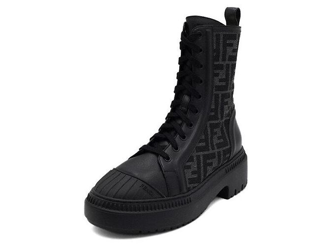 Fendi Botas de combate Domino en cuero jacquard FF negro para mujer - vista 2