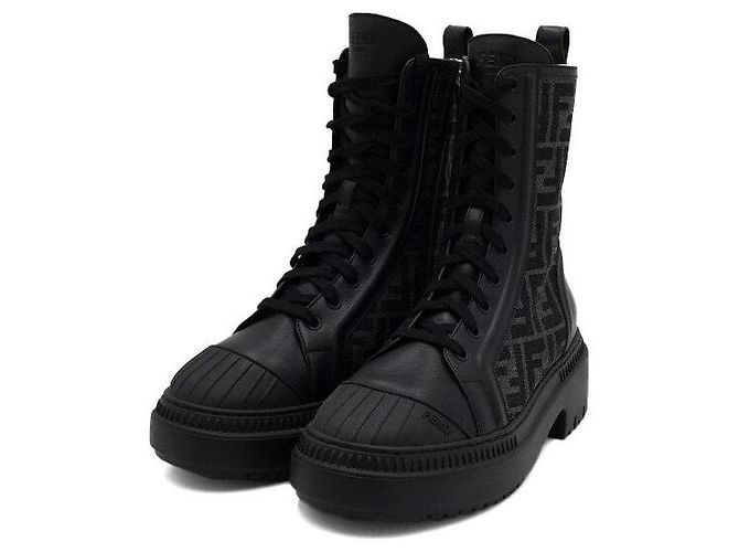 Fendi Botas de combate Domino en cuero jacquard FF negro para mujer - vista 3