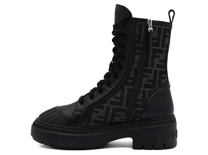 Fendi Botas de combate Domino en cuero jacquard FF negro para mujer - vista 4